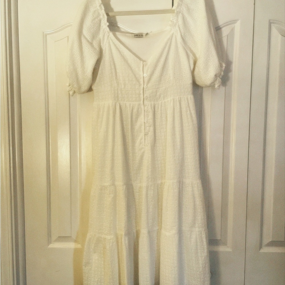 Midi White Puff Sleeve Dress